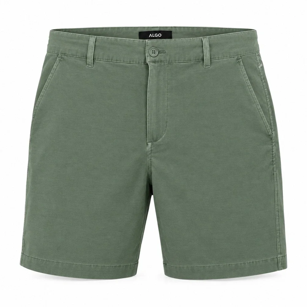 01.Algo Mens Performance Garment Dye 7 Inch Chino Shorts Green 33x7 NEW